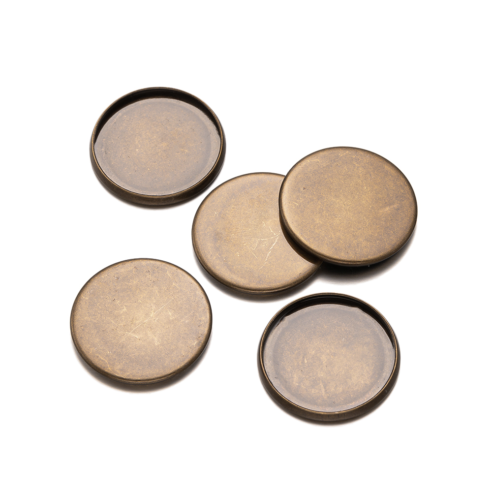 Bezels Set Pendant - 20pcs 골동품 청동 플랫 라운드 트레이