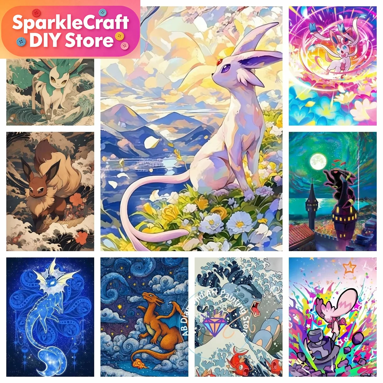 Resin Craft Kit - 1pc 프레임리스 피카추 Charizard Eevee 다이아몬드